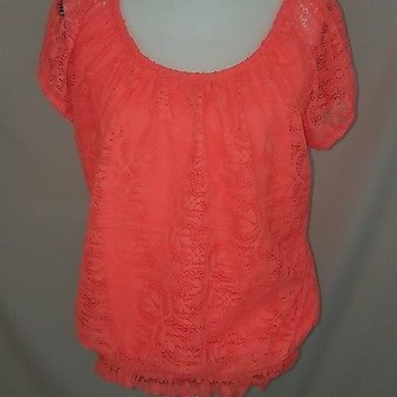 Bobbie Brooks 2X Coral Crochet Lace Cap Sleeve Top - Picture 1 of 8